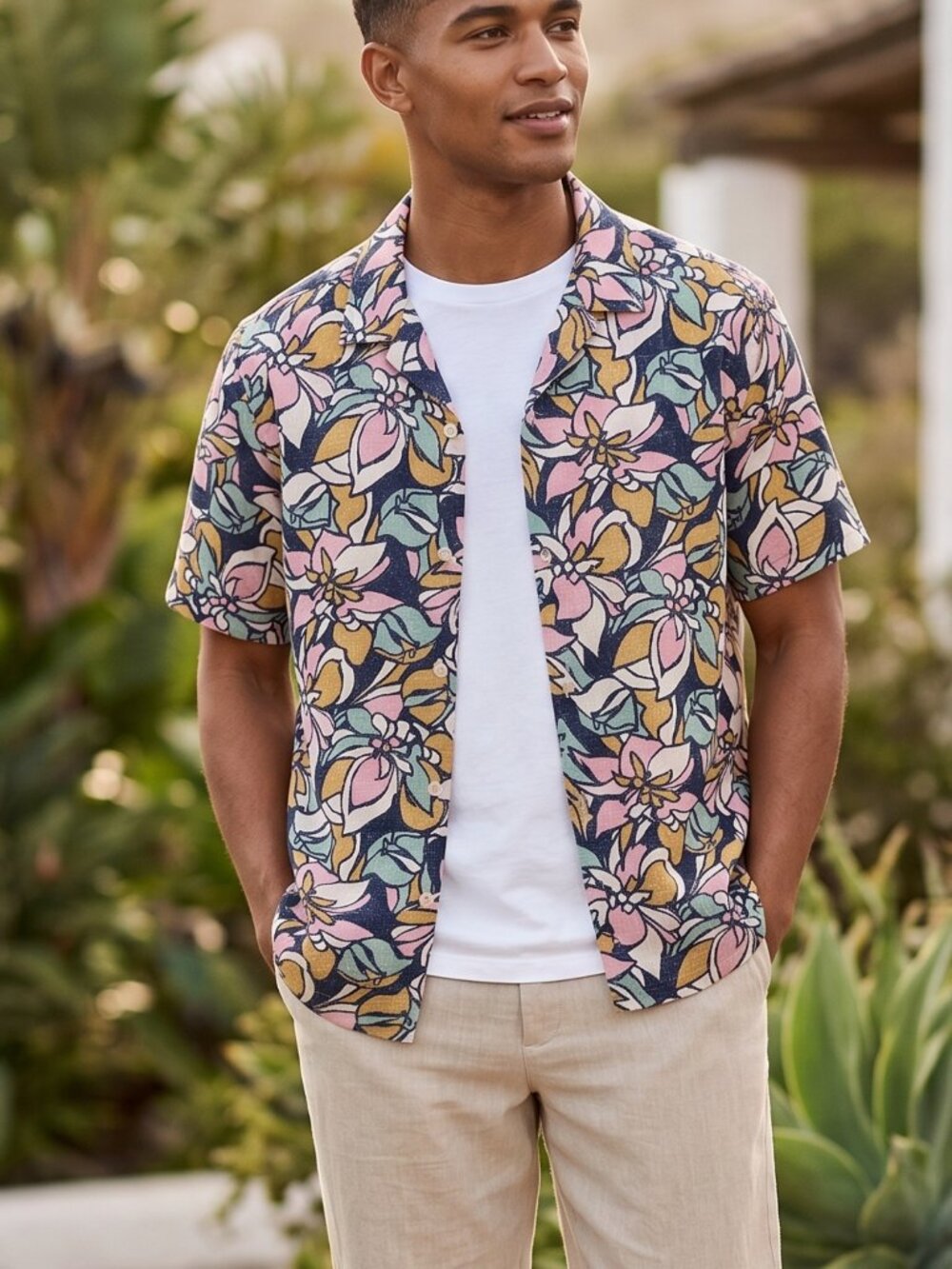 NWT | Gap Standard Fit Linen-Blend Short Sleeve Floral Button Up Shirt | Large
